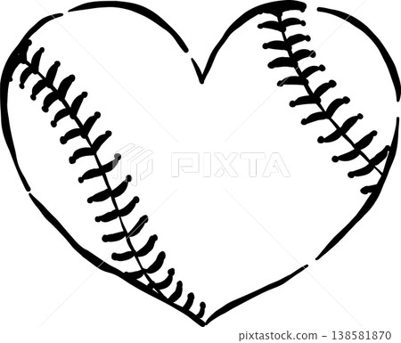 Coquette Baseball Outline Heart Shaped Whimsical hand drawn 138581870