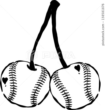 Retro Baseball Cherry Outline Whimsical Hand Drawn Retro Baseball Cherry Outline Whimsical Hand Drawn 138581876