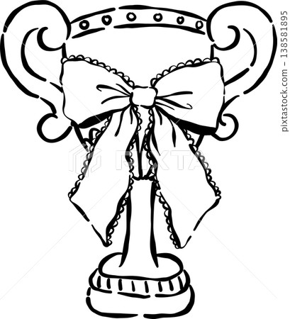Hand drawn Trophy Outline with Bow Decoration Hand drawn Trophy Outline with Bow Decoration 138581895