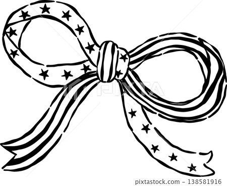 American Flag Ribbon Bow Outline Whimsical Hand Drawn 138581916