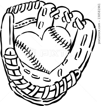 Preppy Baseball Glove Outline with Heart Stitched Ball Whimsical Hand Drawn Preppy Baseball Glove Outline with Heart Stitched Ball Whimsical Hand Drawn 138581961