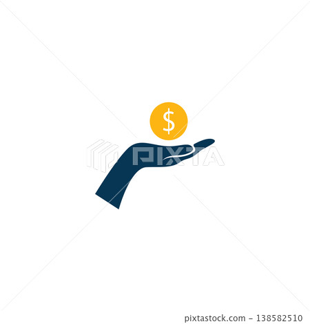 hand holding a dollar coin line icon. save money  salary  finance  cash concept. logo symbol for web and mobile isolated on white background 138582510