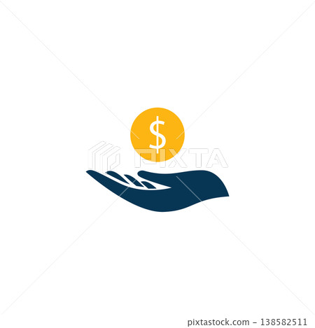 hand holding a dollar coin line icon. save money  salary  finance  cash concept. logo symbol for web and mobile isolated on white background 138582511