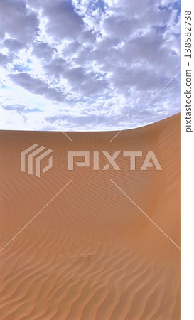 Desert Landscape Serenity. Expansive Desert Scene With Gentle Shadows And Striking Horizon. Serene Horizon Filled With Undulating Dunes Bathed In Warm Light And Dramatic Clouds 138582738