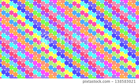 A vibrant, colorful hexagonal tile pattern background. 138583021