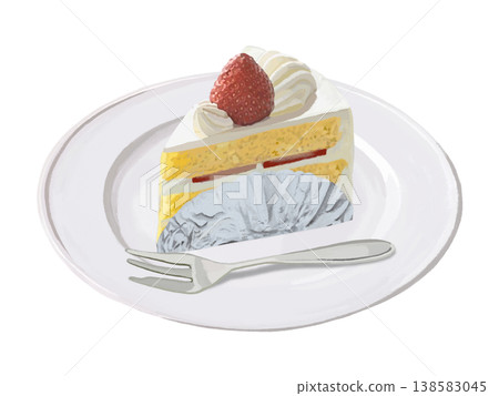 Strawberry shortcake (with plate, fork, and foil wrapper) 138583045
