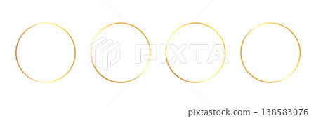 Gold golden frame ring set. Gold circular round frame line glitter luxury thin outline border. Whimsical doodle sparkle light metal effect for wedding logo decoration. Vector Gold golden frame ring set. Gold circular round frame line glitter luxury thin outline border. Whimsical doodle sparkle light metal effect for wedding logo decoration. Vector 138583076