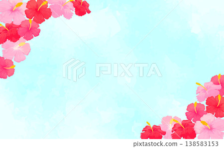 芙蓉花和水彩風格背景 1_horizontal 138583153