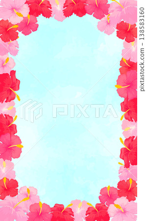 芙蓉花和水彩風格背景 4_垂直 138583160