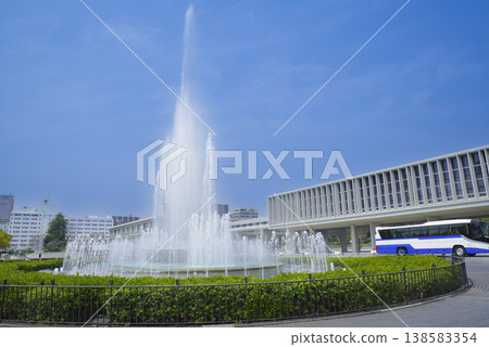 The Hiroshima Peace Memorial Museum spreads out under the blue sky. The Hiroshima Peace Memorial Museum spreads out under the blue sky. 138583354