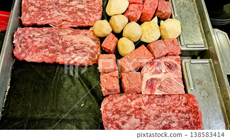 close up view of grilling goat and beef close up view of grilling goat and beef 138583414