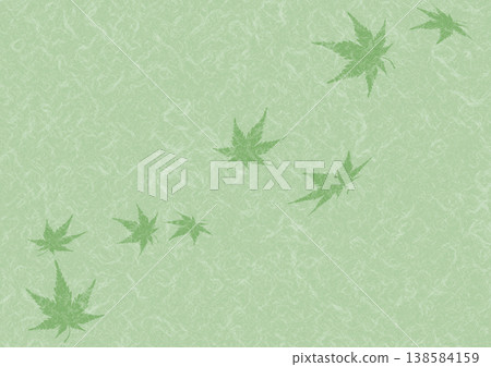 綠色楓葉和紙背景素材：清新綠色的日式風格紋理（初夏，自然） 138584159