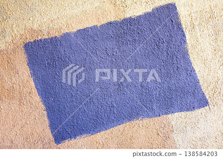 Paint applied to a wall showing a rectangle in deep blue color during a renovation project Paint applied to a wall showing a rectangle in deep blue color during a renovation project 138584203