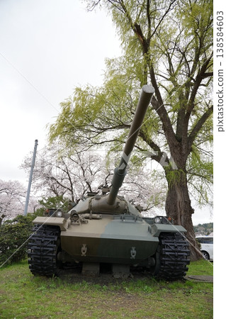 Japan Ground Self-Defense Force and cherry blossoms 138584603