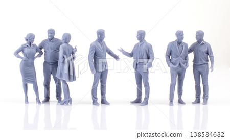 Miniature people figurines gathered together in various poses showing conversation and interaction Miniature people figurines gathered together in various poses showing conversation and interaction 138584682