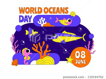 World Ocean Day Illustration Featuring Underwater Marine Life, Fish, Coral, And Sea Elements For Ocean Conservation and Environmental Protection World Ocean Day Illustration Featuring Underwater Marine Life, Fish, Coral, And Sea Elements For Ocean Conservation and Environmental Protection 138584782