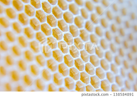 Bees create honeycomb structure in a hive during the daytime in a natural setting Bees create honeycomb structure in a hive during the daytime in a natural setting 138584891