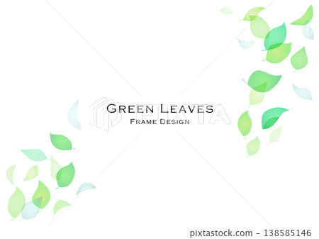 A frame featuring fresh green leaves fluttering in the wind; background: gradient color. 138585146