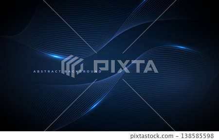 Abstract glowing blue wave background with sinuous mesh lines and neon nodes, conveying data flow and digital network energy. Smooth gradient, deep depth, soft shimmer and modern tech atmosphere 138585598