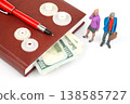 Miniature people talking near a book with money and gears on a white surface during daylight hours 138585727