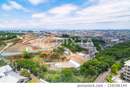 View from the Ferris wheel at Yomiuri Land; large-scale construction site; Yanoguchi, Inagi City, Tokyo 138586144