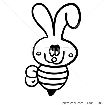 Hand drawn bunny bee outline for colouring book, animals, insect, nature, garden, park, picnic, home yard, character, comic, mascot, plush toy, kid doll, shirt print, sticker, animal, plants, costume	 138586186