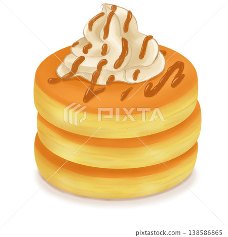 Pancakes with whipped cream and caramel sauce Pancakes with whipped cream and caramel sauce 138586865