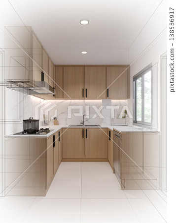 modern kitchen room  interior design, 3d rendering 138586917