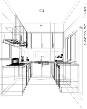 modern kitchen room  interior design, 3d rendering 138586918