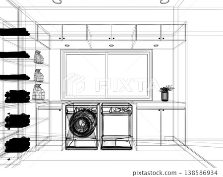 modern wasing room interior design, 3d rendering modern wasing room interior design, 3d rendering 138586934