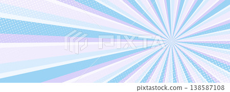 Pastel radial burst halftone abstract background showing soft blue and pink rays converging toward center, retro comic energy with subtle dotted texture, airy minimal composition for poster 138587108