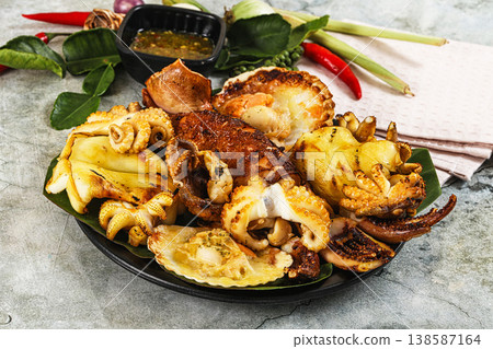 Asian grilled seafood mix plate Asian grilled seafood mix plate 138587164