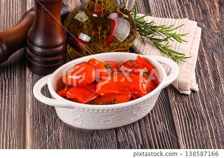 Homemade marinated red bell pepper Homemade marinated red bell pepper 138587166