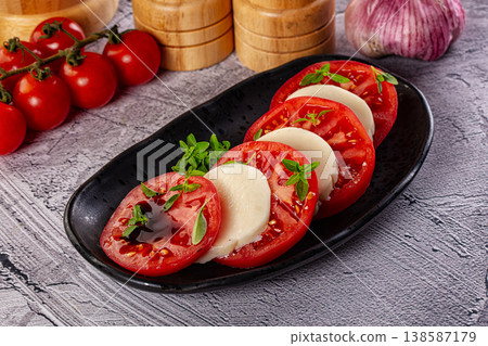 Italian caprese salad with mozzarella, tomato and basil Italian caprese salad with mozzarella, tomato and basil 138587179