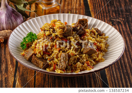 Asian traditional pilaf with beef Asian traditional pilaf with beef 138587234