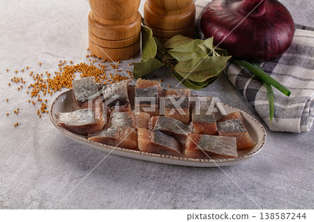 Salted herring fillet pieses snack Salted herring fillet pieses snack 138587244