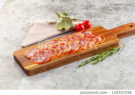 Spicy salami sausage in the cheese Spicy salami sausage in the cheese 138587298