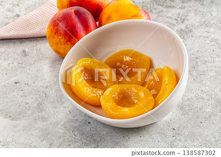 Sweet juicy canned peaches dessert Sweet juicy canned peaches dessert 138587302