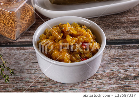 Green chopped pickled relish dip 138587337