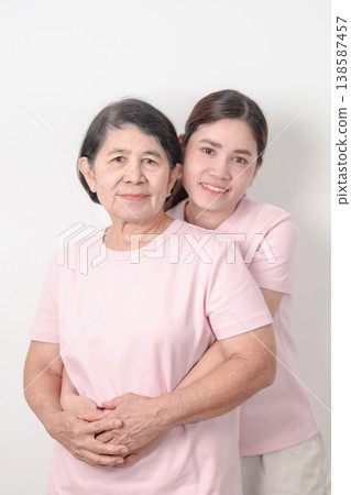 Couple woman with pink Shirt for Pink October Breast Cancer Awareness month, May Women Health, women rights, Empowerment, March International Women day, February Valentine, May International Mother 138587457