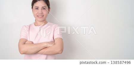 Adult woman with pink Shirt for Pink October Breast Cancer Awareness month, May Women Health, women rights, Empowerment, March International Women day, February Valentine, May International Mother 138587496