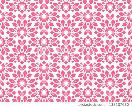 Flower geometric pattern. Seamless vector background. White and pink ornament. Ornament for fabric, wallpaper, packaging. Decorative print Flower geometric pattern. Seamless vector background. White and pink ornament. Ornament for fabric, wallpaper, packaging. Decorative print 138587680