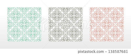 Wallpapers in the style of Baroque.. Set of colored floral ornaments. Seamless vector backgrounds Graphic patterns for fabric, wallpaper, packaging. Ornate Damask flower illustration Wallpapers in the style of Baroque.. Set of colored floral ornaments. Seamless vector backgrounds Graphic patterns for fabric, wallpaper, packaging. Ornate Damask flower illustration 138587681