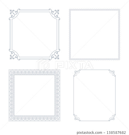 Set of decorative frames Elegant vector element for design in Eastern style, place for text. Floral gray and white frames. Lace illustration for invitations and greeting cards Set of decorative frames Elegant vector element for design in Eastern style, place for text. Floral gray and white frames. Lace illustration for invitations and greeting cards 138587682