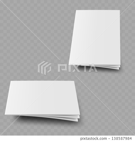Realistic Floating Brochure Mockup Set. Vector Blank White Vertical and Horizontal Magazine Templates with Shadow. 138587984