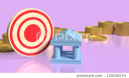 Financial Target Success With Bank And Coins Concept 3d render. Financial Target Success With Bank And Coins Concept 3d render. 138588214