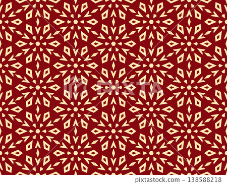 Abstract geometric pattern with lines, snowflakes. A seamless vector background. Golden and red texture. Graphic modern pattern Abstract geometric pattern with lines, snowflakes. A seamless vector background. Golden and red texture. Graphic modern pattern 138588218