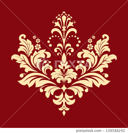 Damask graphic ornament. Floral design element. Golden and red vector pattern Damask graphic ornament. Floral design element. Golden and red vector pattern 138588242
