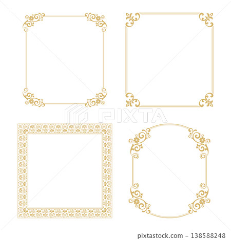 Set of decorative frames Elegant vector element for design in Eastern style, place for text. Floral golden and white frames. Lace illustration for invitations and greeting cards Set of decorative frames Elegant vector element for design in Eastern style, place for text. Floral golden and white frames. Lace illustration for invitations and greeting cards 138588248