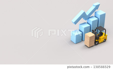 Logistics Growth Concept With Forklift And Rising Chart 3d render. Logistics Growth Concept With Forklift And Rising Chart 3d render. 138588329